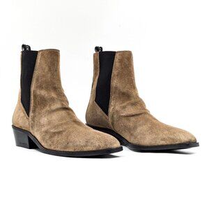 All Saints Brown Tan Suede Chelsea Booties with Black Panels